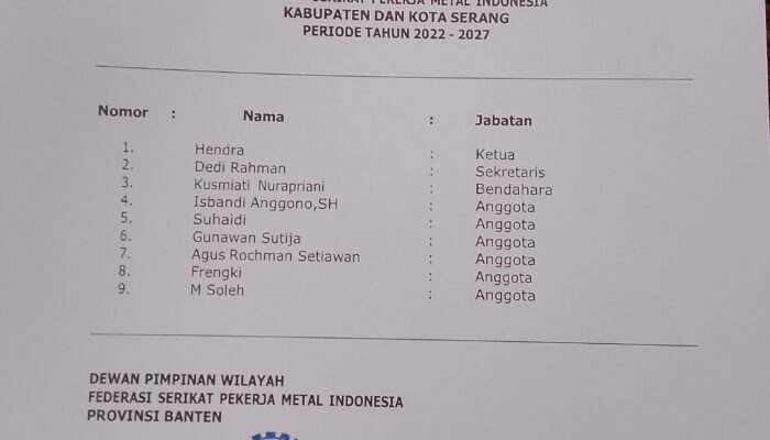 FSPMI federasi Serikat pekerja metal Indonesia kabupaten serang lakukan pergantian antar waktu konsulat cabang