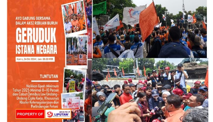 Konfederasi Serikat pekerja Indonesia serukan melalui aksi menuntut kenaikan UMK kabupaten kota dan minta dicabut undang undang omibuslaw cluster ketenagakerjaan